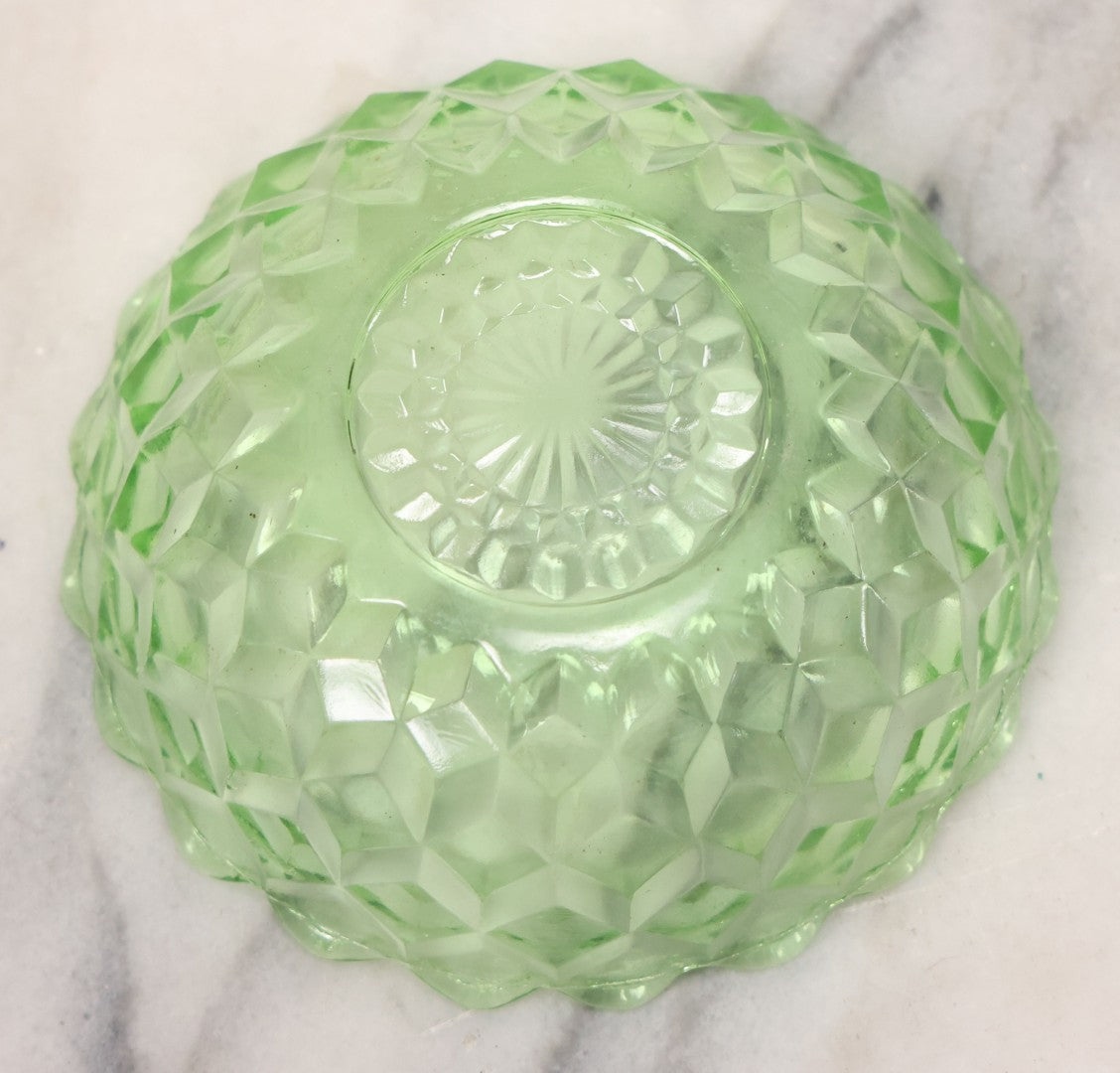 Lot 081 - Vintage Small Size Uranium Glass Geometric Dish, Glows Under Blacklight, 4-1/2" Diameter
