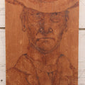 Lot 082 - Vintage Folk Art Western Americana Pyrography Wood Burned Panel Depicting A Stern Cowboy, Captioned "All Hail, America," Artist Initialed J.S., 7" x 14-1/2"