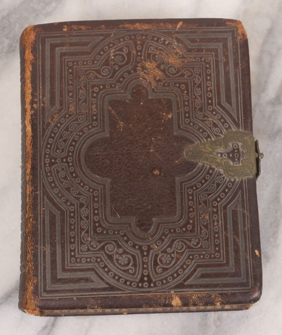 Lot 086 - Antique Family Photo Album With Mostly Trimmed Real Photo Postcards R.P.P.C., Snapshots, And Other Photos, With 26 Photos In All, Including Girl With Doll, Soldier, Woman With Dog, And Others, Most Identified