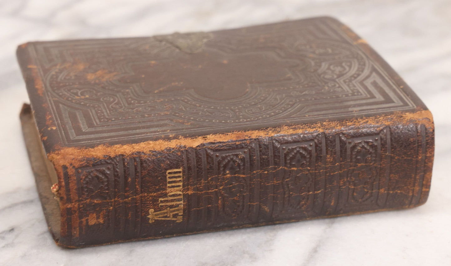 Lot 086 - Antique Family Photo Album With Mostly Trimmed Real Photo Postcards R.P.P.C., Snapshots, And Other Photos, With 26 Photos In All, Including Girl With Doll, Soldier, Woman With Dog, And Others, Most Identified