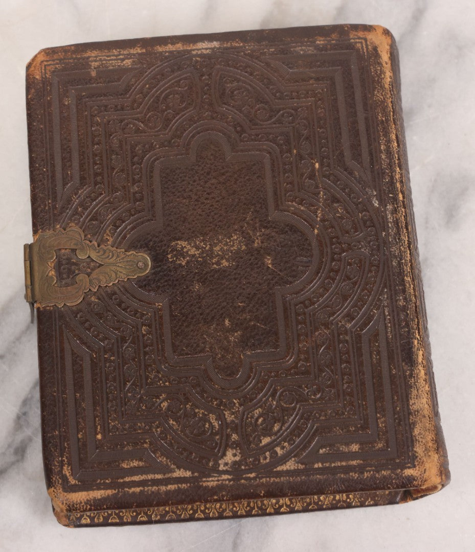 Lot 086 - Antique Family Photo Album With Mostly Trimmed Real Photo Postcards R.P.P.C., Snapshots, And Other Photos, With 26 Photos In All, Including Girl With Doll, Soldier, Woman With Dog, And Others, Most Identified