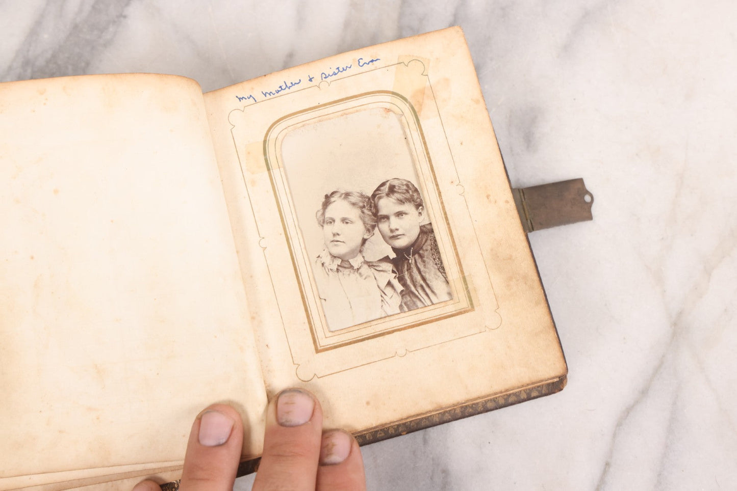 Lot 086 - Antique Family Photo Album With Mostly Trimmed Real Photo Postcards R.P.P.C., Snapshots, And Other Photos, With 26 Photos In All, Including Girl With Doll, Soldier, Woman With Dog, And Others, Most Identified