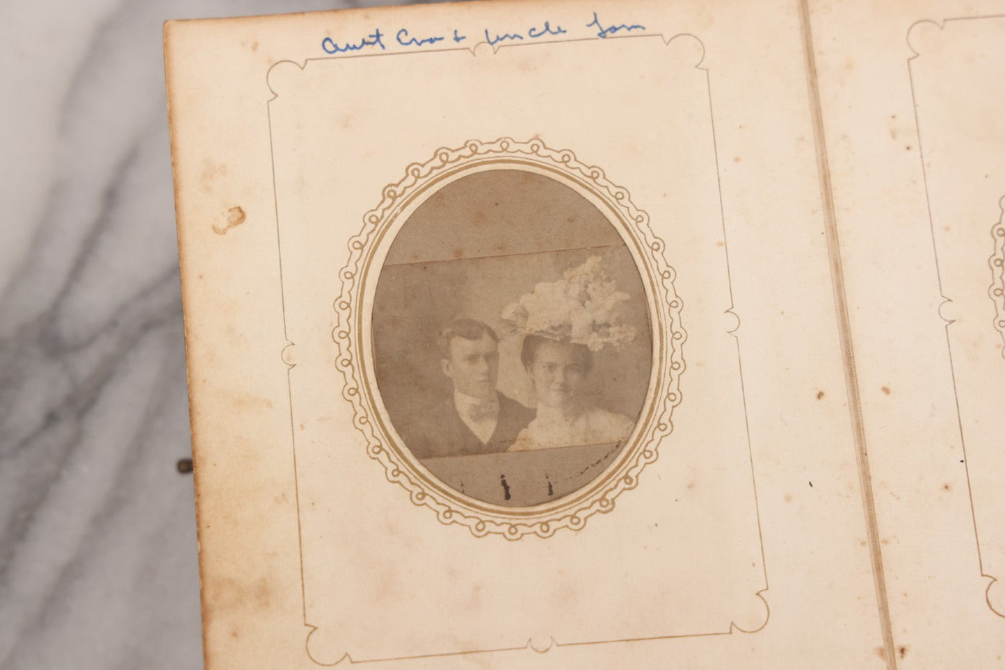 Lot 086 - Antique Family Photo Album With Mostly Trimmed Real Photo Postcards R.P.P.C., Snapshots, And Other Photos, With 26 Photos In All, Including Girl With Doll, Soldier, Woman With Dog, And Others, Most Identified