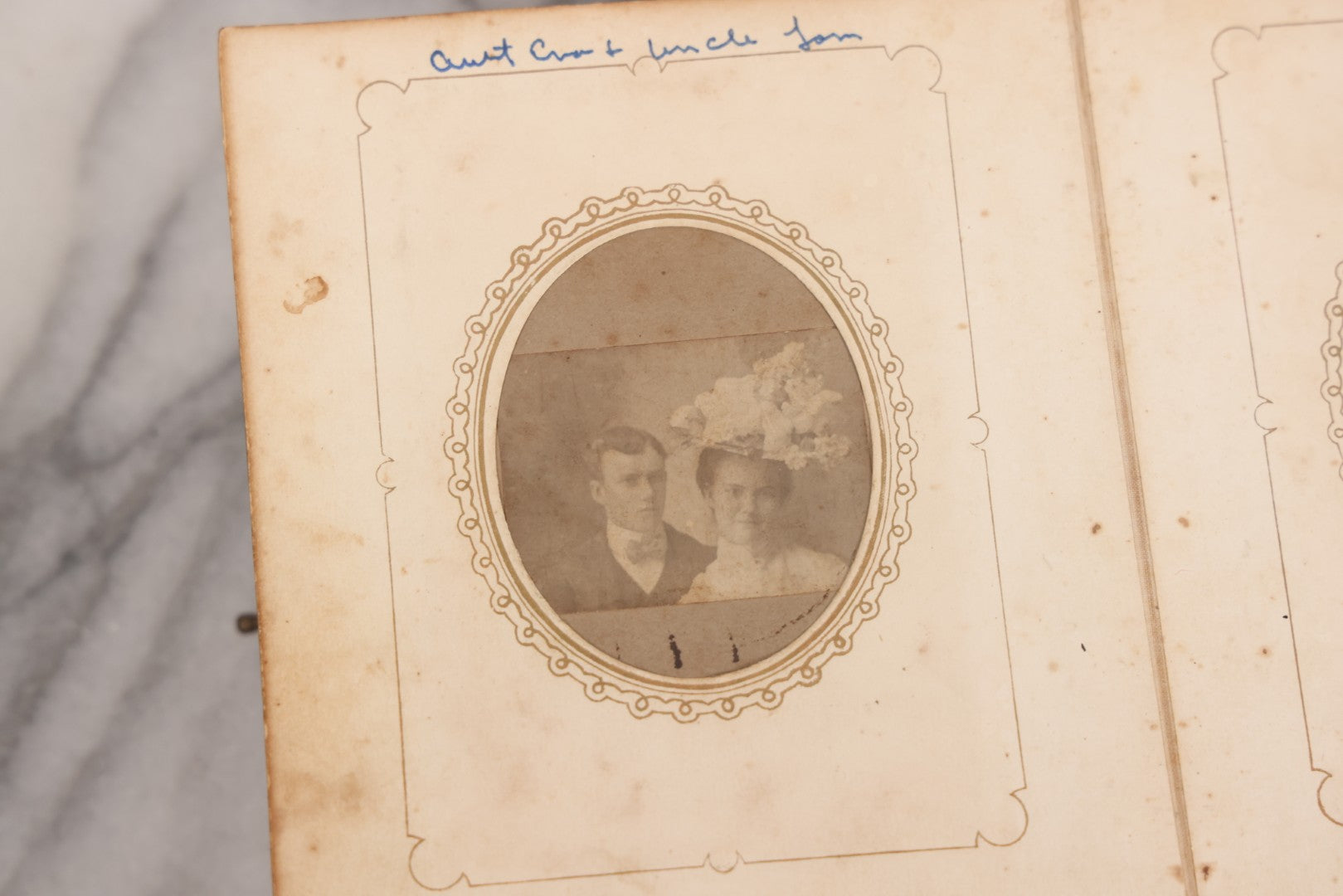 Lot 086 - Antique Family Photo Album With Mostly Trimmed Real Photo Postcards R.P.P.C., Snapshots, And Other Photos, With 26 Photos In All, Including Girl With Doll, Soldier, Woman With Dog, And Others, Most Identified