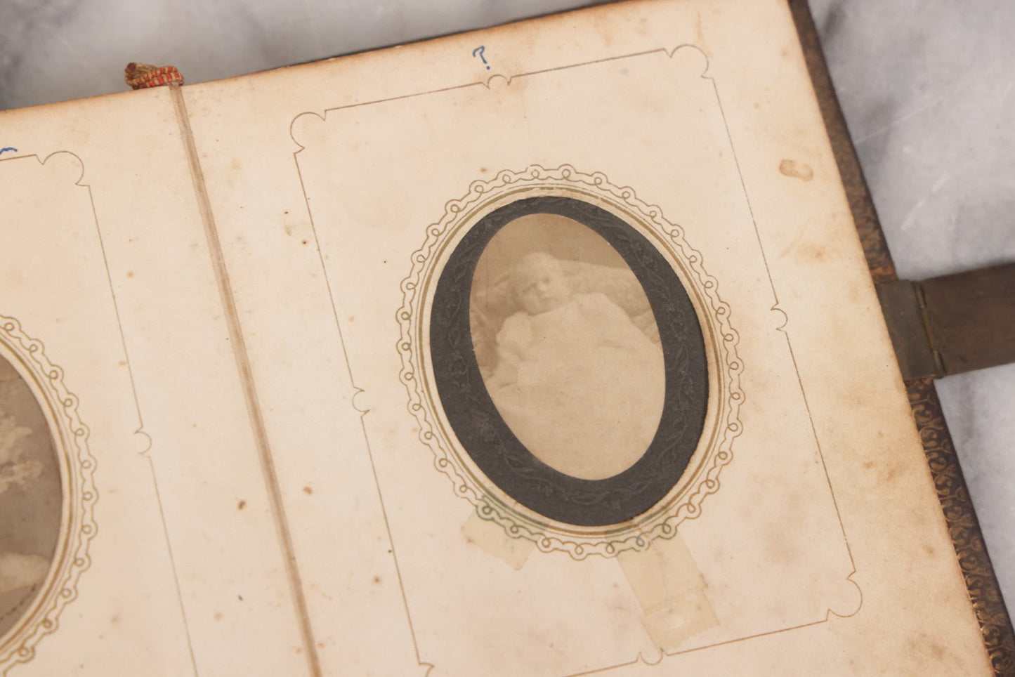 Lot 086 - Antique Family Photo Album With Mostly Trimmed Real Photo Postcards R.P.P.C., Snapshots, And Other Photos, With 26 Photos In All, Including Girl With Doll, Soldier, Woman With Dog, And Others, Most Identified