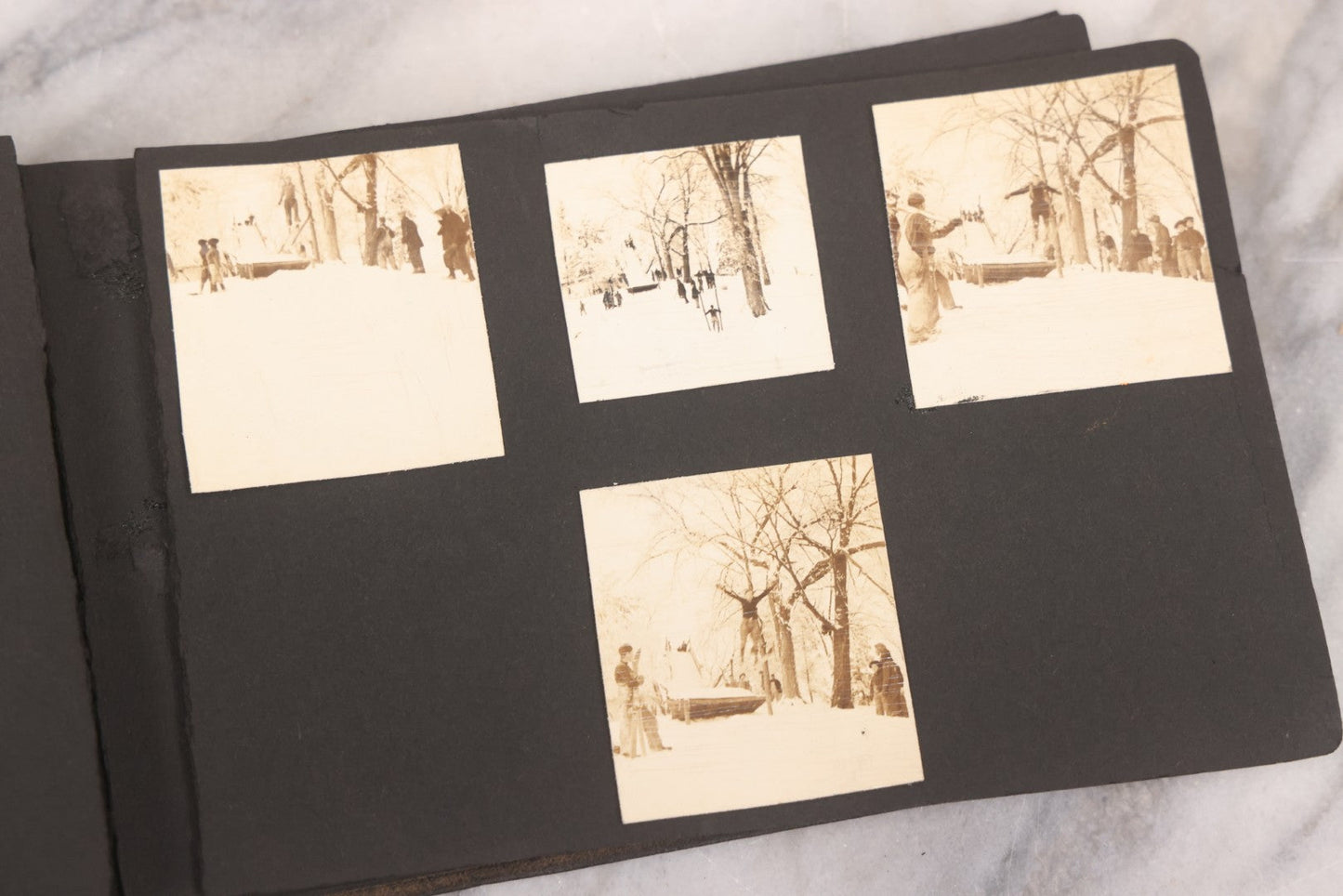 Lot 088 - Vintage Snapshot Photo Album Containing 16 Trimmed Photos Including Photos Of Giant Ski Jump And Mountain Cabin