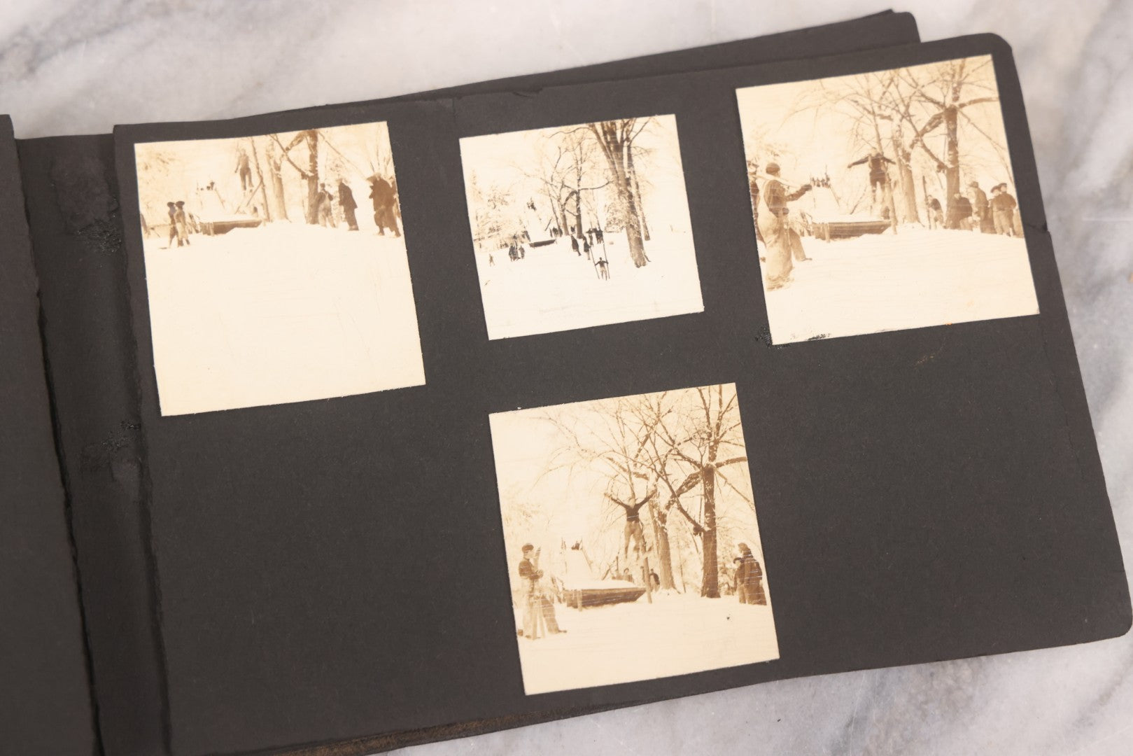 Lot 088 - Vintage Snapshot Photo Album Containing 16 Trimmed Photos Including Photos Of Giant Ski Jump And Mountain Cabin