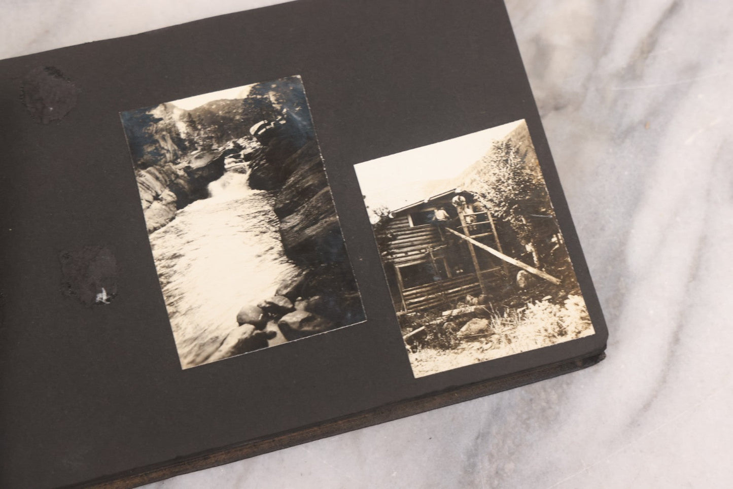 Lot 088 - Vintage Snapshot Photo Album Containing 16 Trimmed Photos Including Photos Of Giant Ski Jump And Mountain Cabin