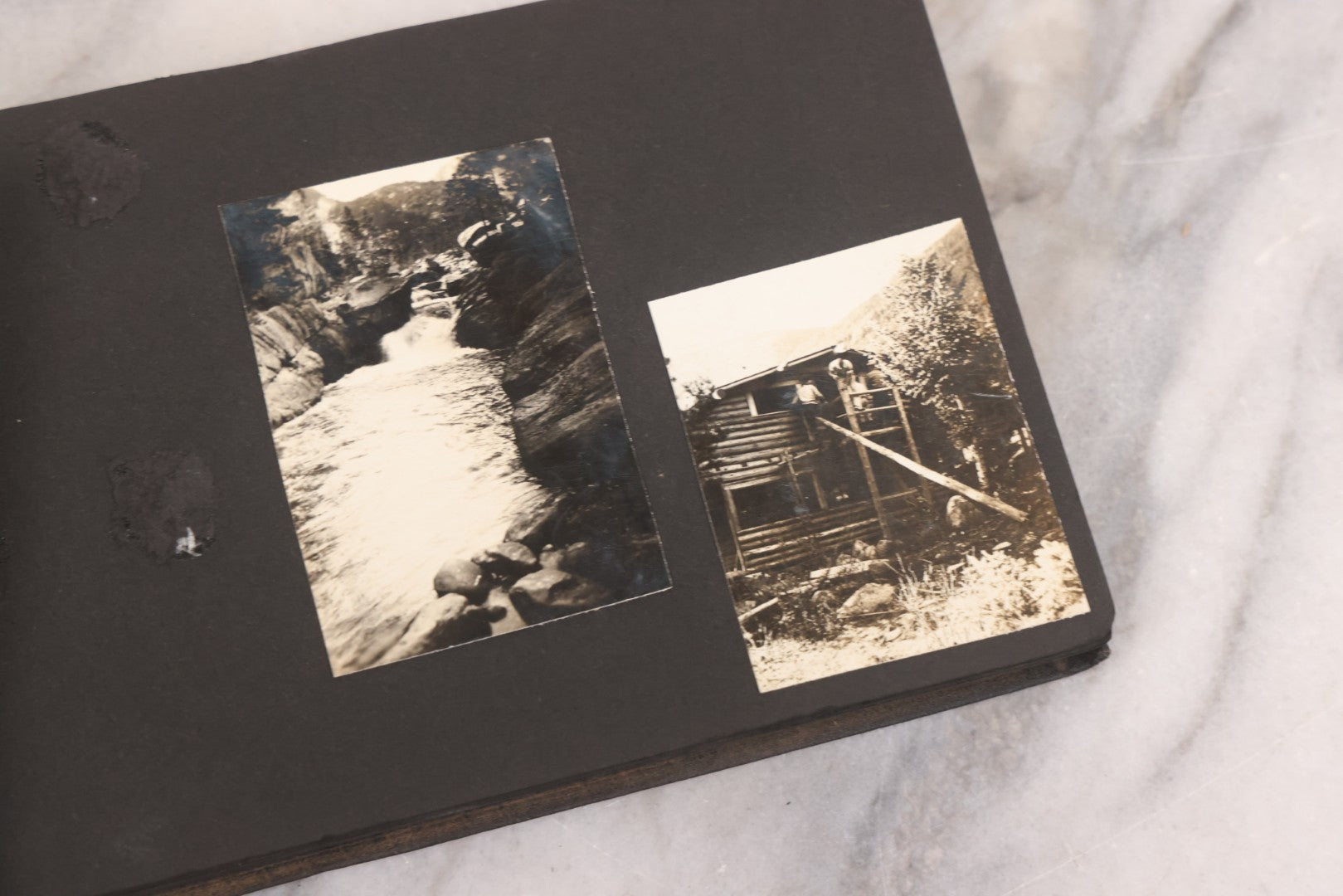 Lot 088 - Vintage Snapshot Photo Album Containing 16 Trimmed Photos Including Photos Of Giant Ski Jump And Mountain Cabin