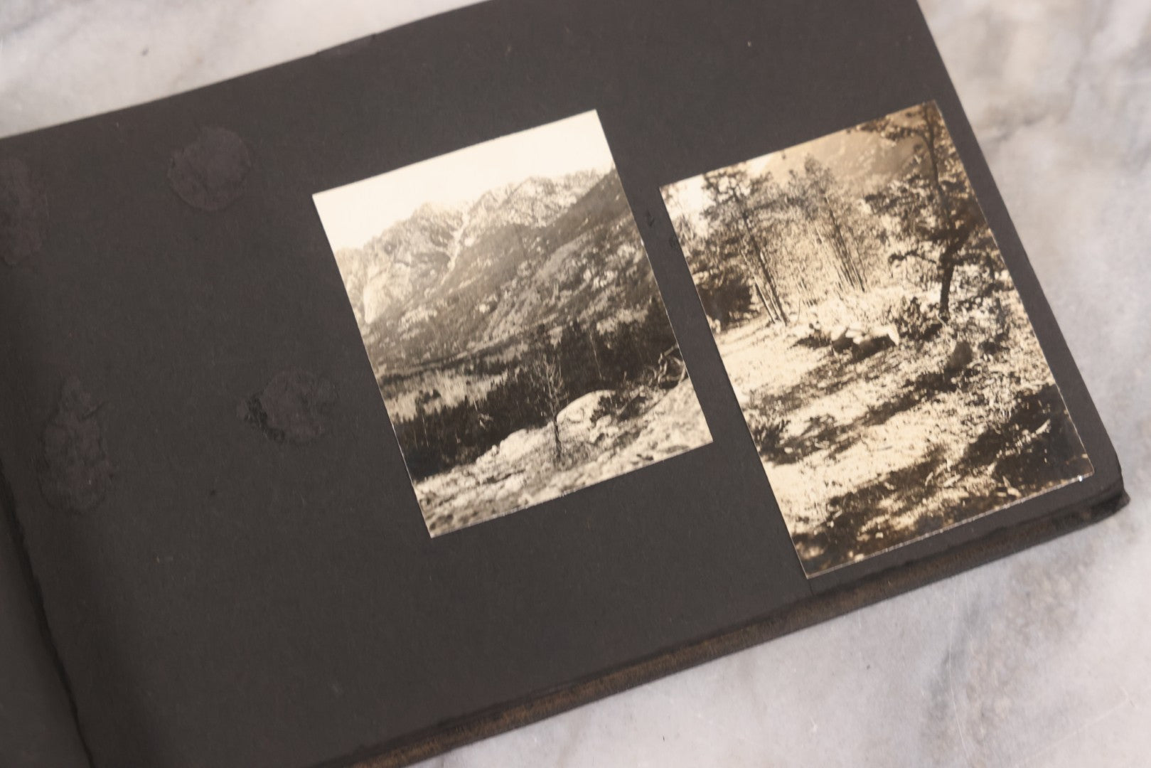 Lot 088 - Vintage Snapshot Photo Album Containing 16 Trimmed Photos Including Photos Of Giant Ski Jump And Mountain Cabin