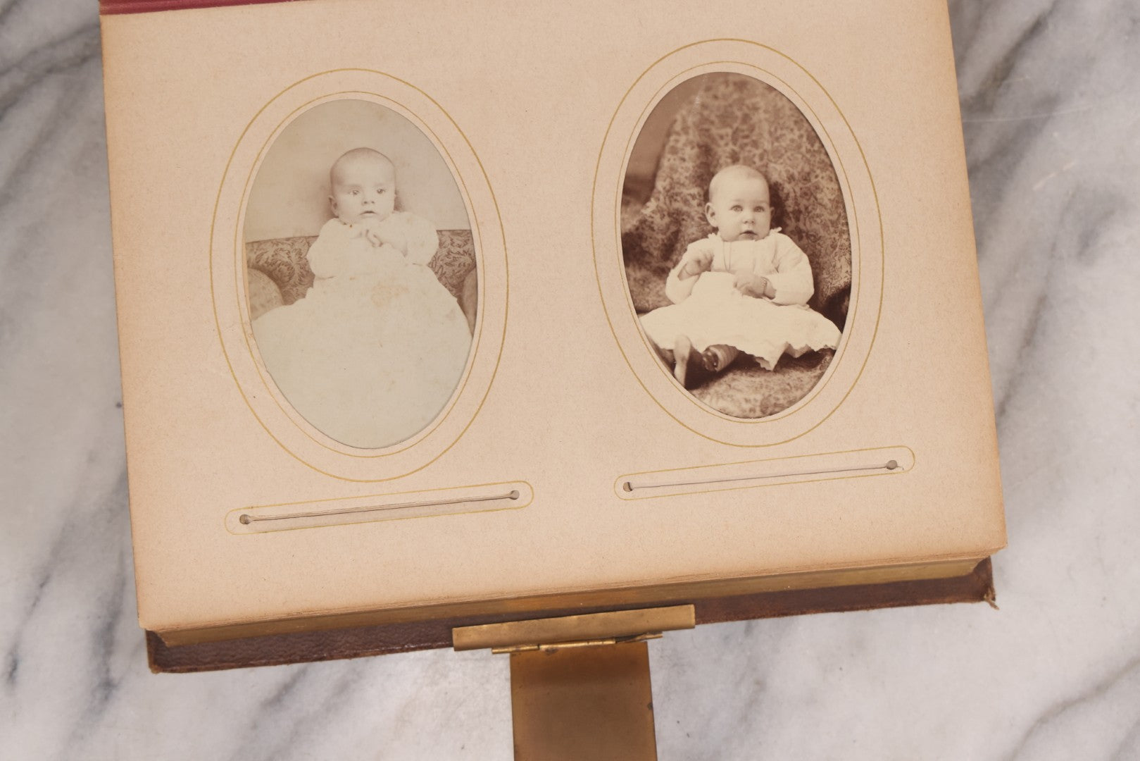 Lot 089 - Antique Leather Cabinet Card Photo Album With Engraved Metal Clasp "Bertha", Containing 6 Cabinet Card And 67 Carte De Visite C.D.V. Photos