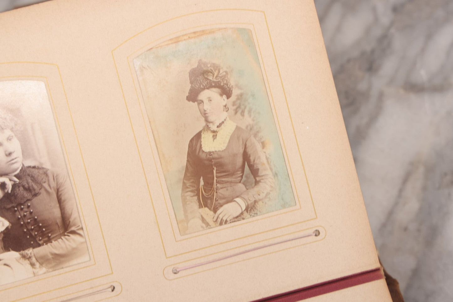 Lot 089 - Antique Leather Cabinet Card Photo Album With Engraved Metal Clasp "Bertha", Containing 6 Cabinet Card And 67 Carte De Visite C.D.V. Photos