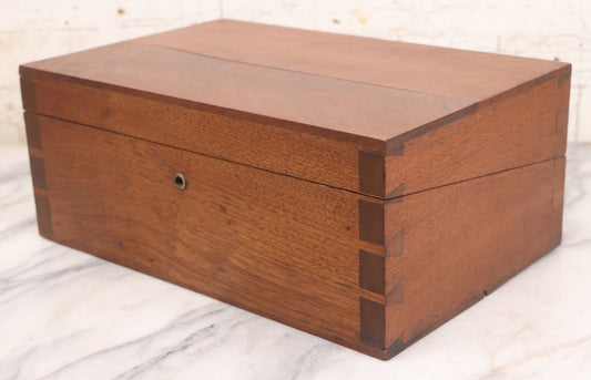 Lot 091 - Vintage Wooden Dovetailed Folding Writing Desk With Leather Hinged Doors, Tiger Maple Details, Storage Compartments For Writing Instruments