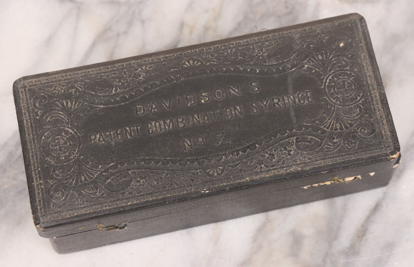 Lot 097 - Antique Medical Syringe Box For Davidson's No. 7 Combination Syringe, With Paper Label On Interior Lid, Patented 1857, Re-Issued 1865, Made By The Davidson Rubber Company, Charlestown, Massachusetts, Note Empty, Cover Detached
