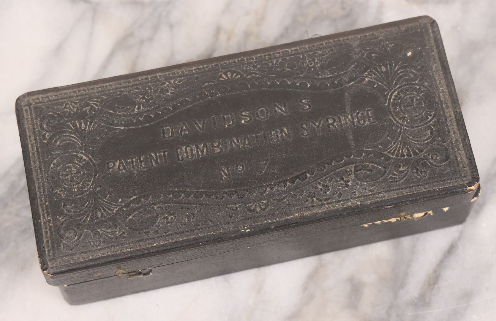 Lot 097 - Antique Medical Syringe Box For Davidson's No. 7 Combination Syringe, With Paper Label On Interior Lid, Patented 1857, Re-Issued 1865, Made By The Davidson Rubber Company, Charlestown, Massachusetts, Note Empty, Cover Detached