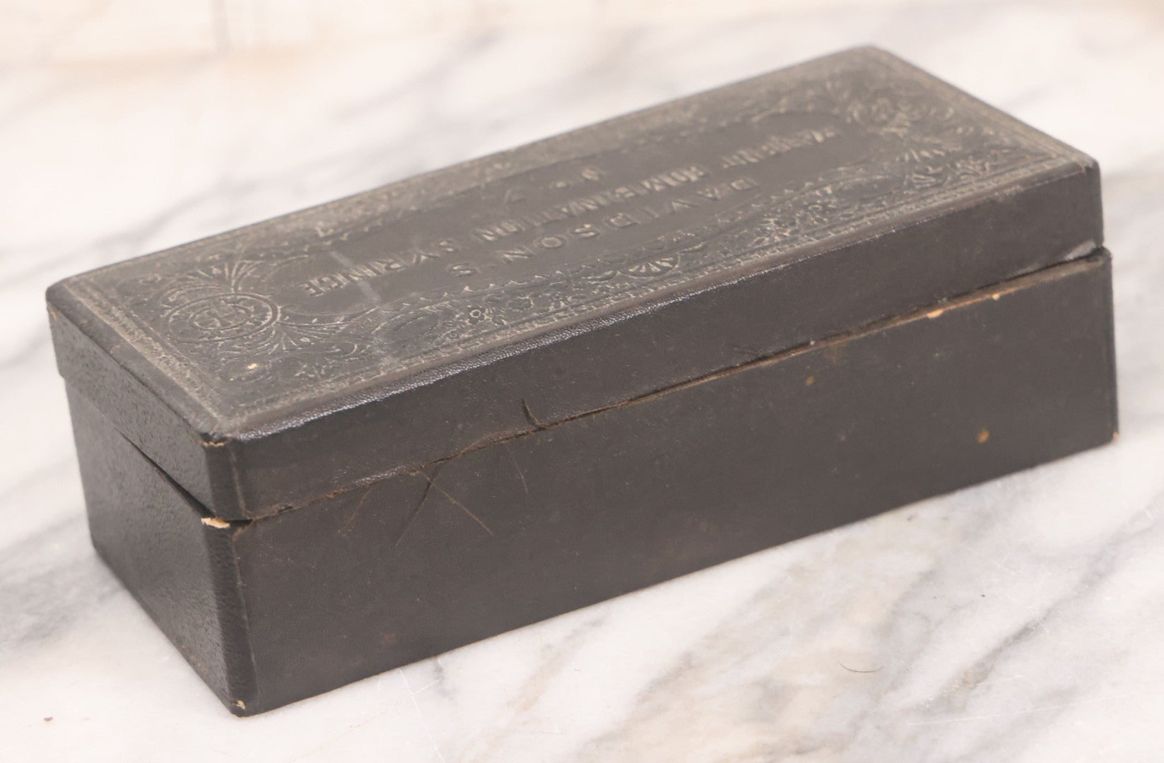 Lot 097 - Antique Medical Syringe Box For Davidson's No. 7 Combination Syringe, With Paper Label On Interior Lid, Patented 1857, Re-Issued 1865, Made By The Davidson Rubber Company, Charlestown, Massachusetts, Note Empty, Cover Detached