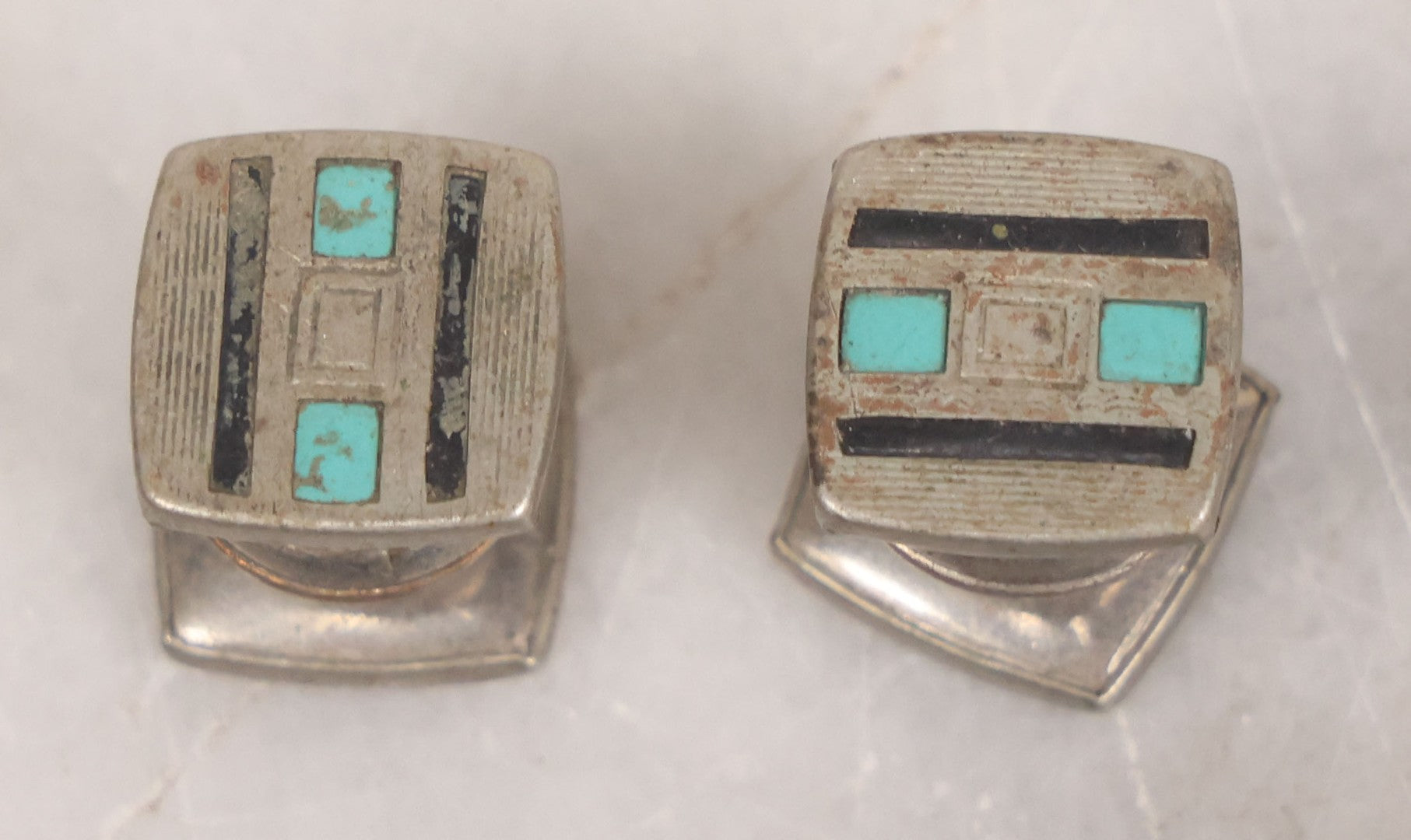 Lot 098 - Vintage Mixed Mens Cufflink Grouping With Seven Matched Pairs Including Micro Mosaic Pair, Two Pairs With Turquoise, And Others