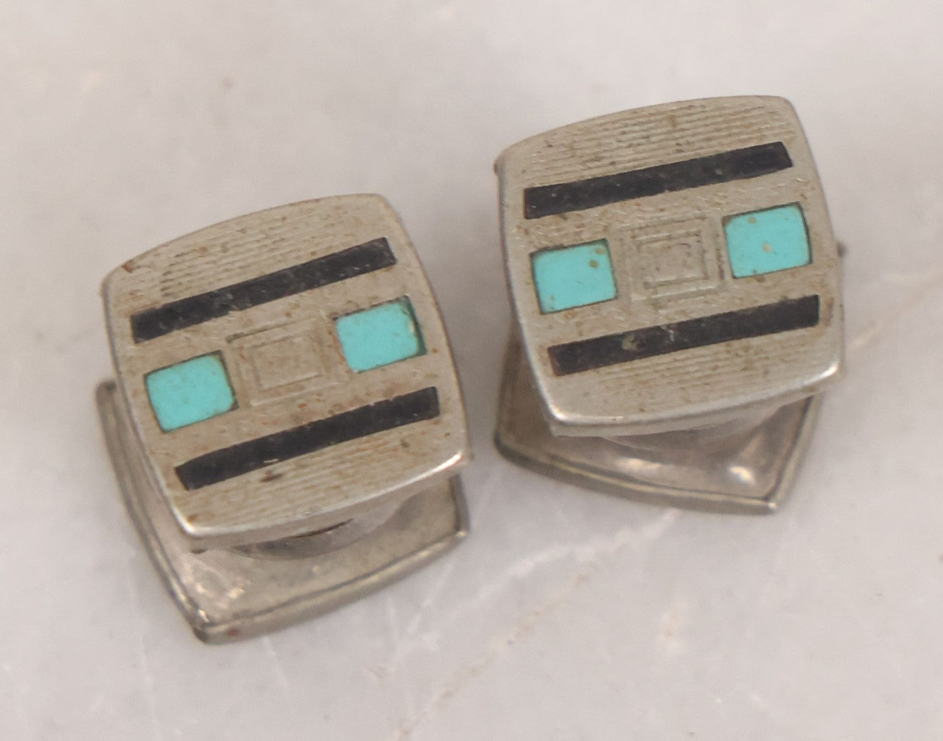 Lot 098 - Vintage Mixed Mens Cufflink Grouping With Seven Matched Pairs Including Micro Mosaic Pair, Two Pairs With Turquoise, And Others