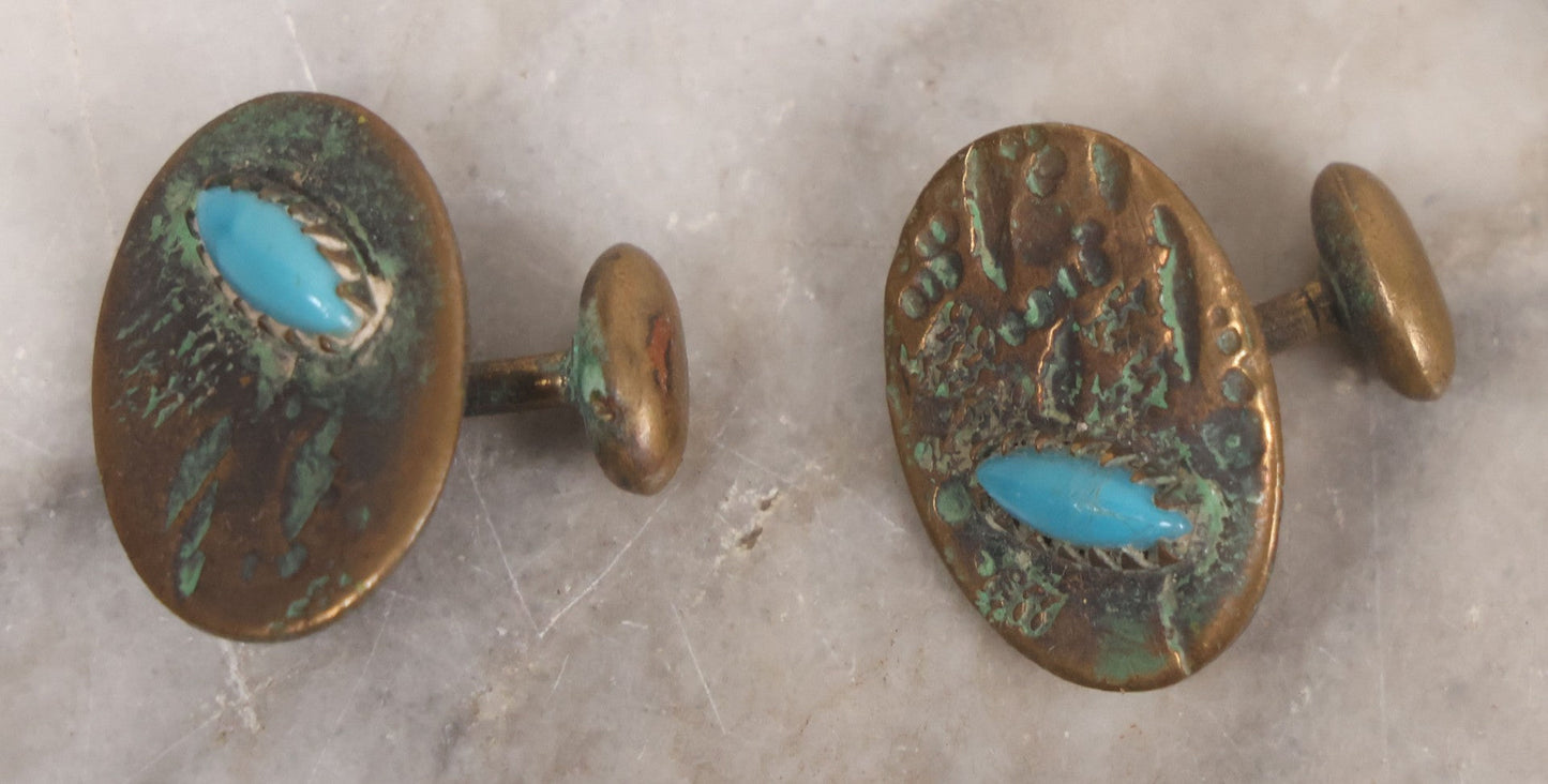 Lot 098 - Vintage Mixed Mens Cufflink Grouping With Seven Matched Pairs Including Micro Mosaic Pair, Two Pairs With Turquoise, And Others