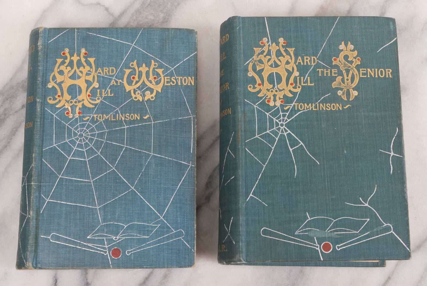 Lot 104 - Pair Of Antique Books With Spider Web Cover Designs, "Ward Hill The Senior" And "Ward Hill At Weston" Novels By Everett T. Tomlinson, A.J. Rowland, Publisher, Philadelphia, 1890s