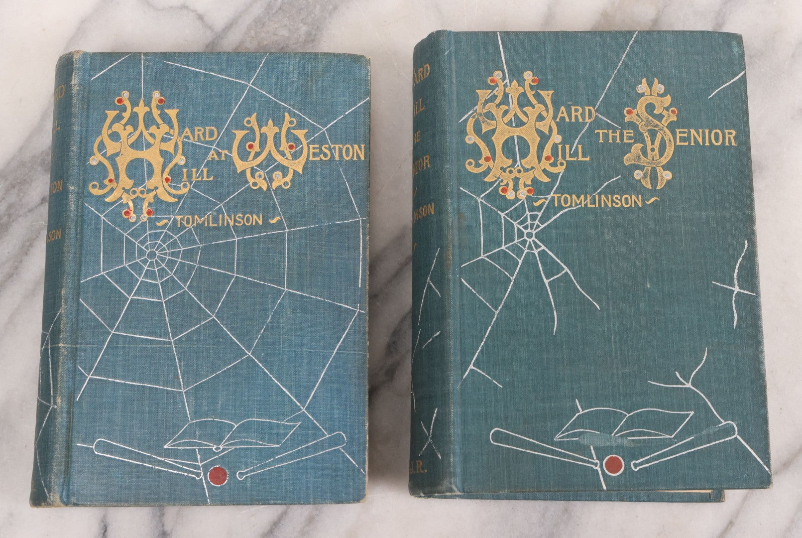 Lot 104 - Pair Of Antique Books With Spider Web Cover Designs, "Ward Hill The Senior" And "Ward Hill At Weston" Novels By Everett T. Tomlinson, A.J. Rowland, Publisher, Philadelphia, 1890s