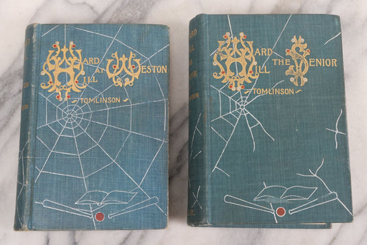 Lot 104 - Pair Of Antique Books With Spider Web Cover Designs, "Ward Hill The Senior" And "Ward Hill At Weston" Novels By Everett T. Tomlinson, A.J. Rowland, Publisher, Philadelphia, 1890s