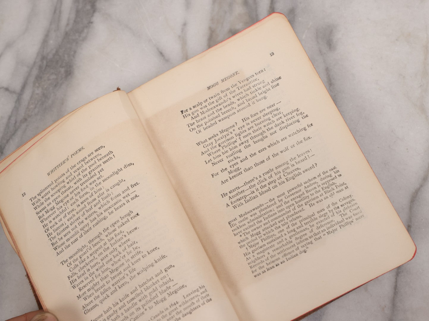 Lot 108 - Whittier's Poems Antique Poetry Book With Leather Cover, Gold Embossed Lettering And Embossed Flower Design On Covers And Spine, With Engraved Portrait Of Whittier Frontispiece, Red And Gold Fore Edge, Hurst And Company, Publishers, New York