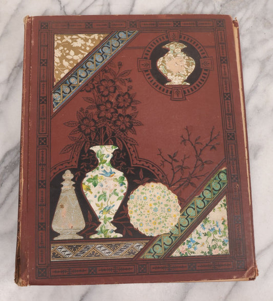 Lot 114 - Antique Victorian Scrapbook Album With Textured Urns On Cover Containing 70+ Pieces Including Trade Cards, Die Cuts, Calling Cards, And Other Scraps