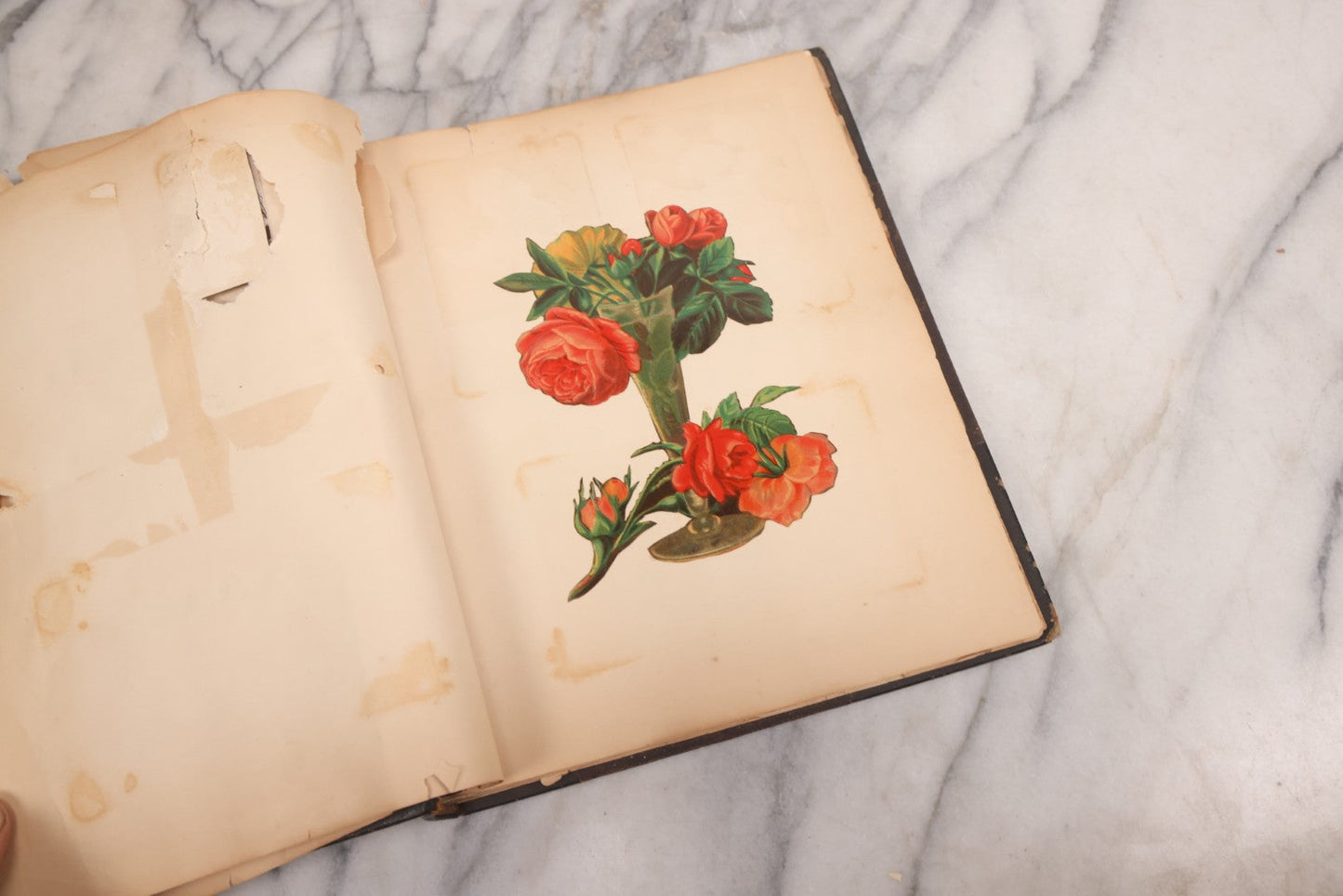 Lot 117 - Antique Victorian Scrapbook "Card Album" Containing 50+ Pieces Including Trade Cards, Die Cuts, Calling Cards, And Other Scraps