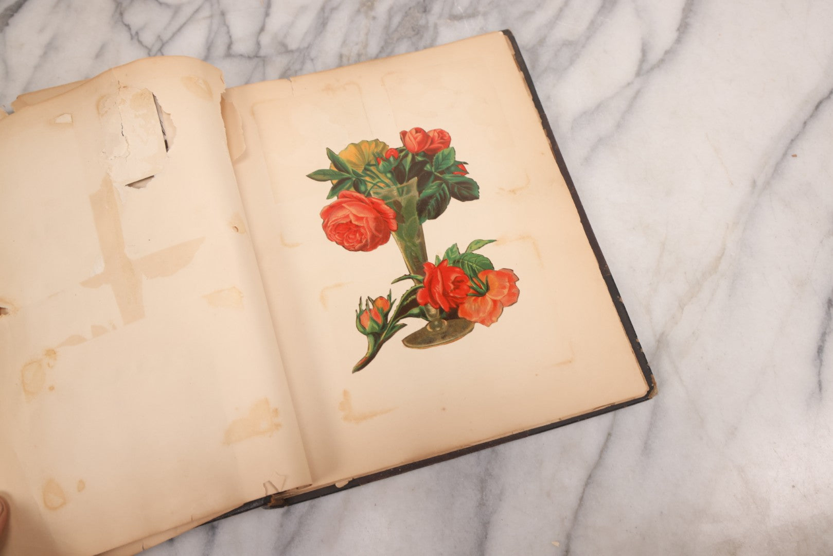 Lot 117 - Antique Victorian Scrapbook "Card Album" Containing 50+ Pieces Including Trade Cards, Die Cuts, Calling Cards, And Other Scraps