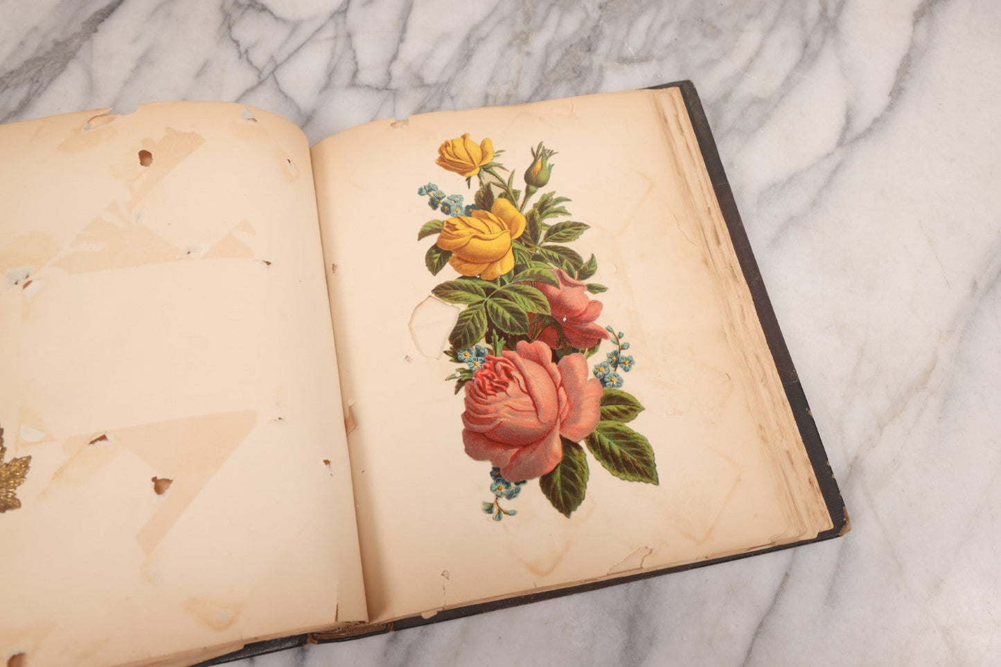 Lot 117 - Antique Victorian Scrapbook "Card Album" Containing 50+ Pieces Including Trade Cards, Die Cuts, Calling Cards, And Other Scraps