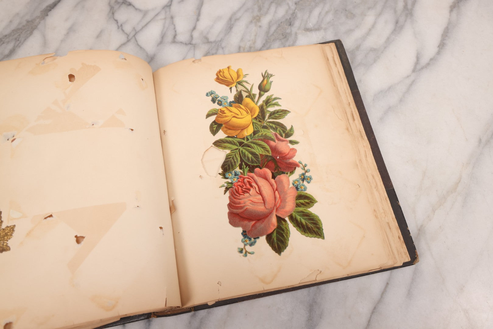 Lot 117 - Antique Victorian Scrapbook "Card Album" Containing 50+ Pieces Including Trade Cards, Die Cuts, Calling Cards, And Other Scraps