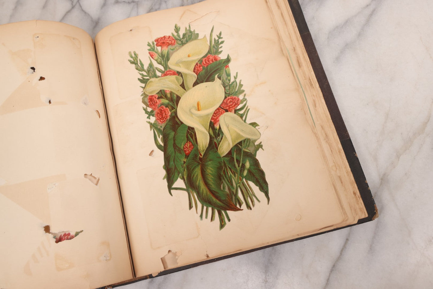 Lot 117 - Antique Victorian Scrapbook "Card Album" Containing 50+ Pieces Including Trade Cards, Die Cuts, Calling Cards, And Other Scraps