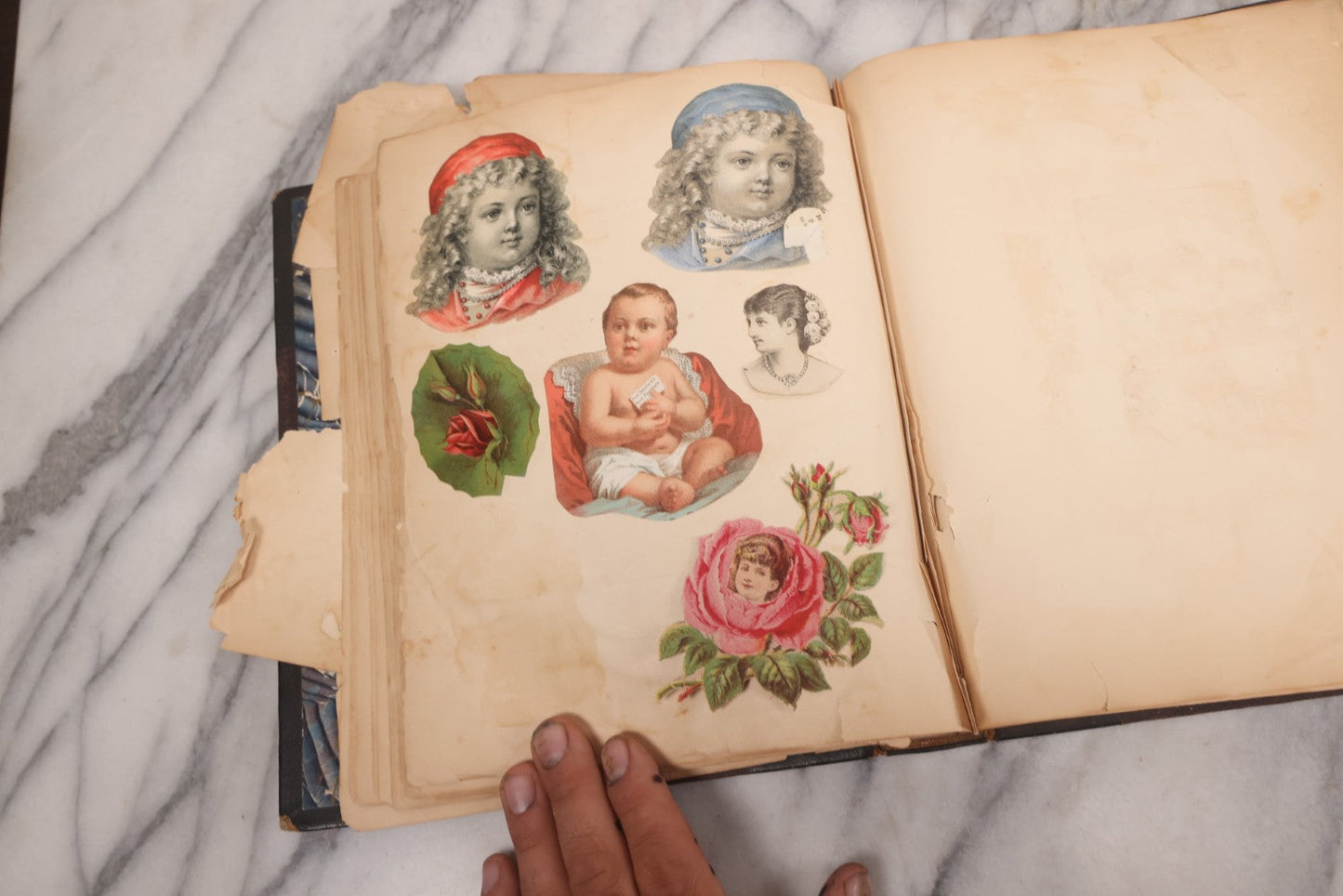 Lot 117 - Antique Victorian Scrapbook "Card Album" Containing 50+ Pieces Including Trade Cards, Die Cuts, Calling Cards, And Other Scraps