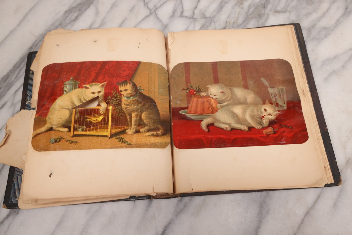 Lot 117 - Antique Victorian Scrapbook "Card Album" Containing 50+ Pieces Including Trade Cards, Die Cuts, Calling Cards, And Other Scraps