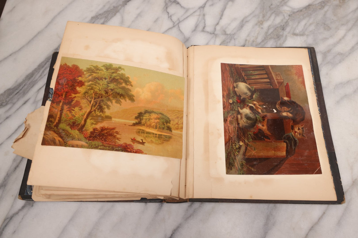 Lot 117 - Antique Victorian Scrapbook "Card Album" Containing 50+ Pieces Including Trade Cards, Die Cuts, Calling Cards, And Other Scraps