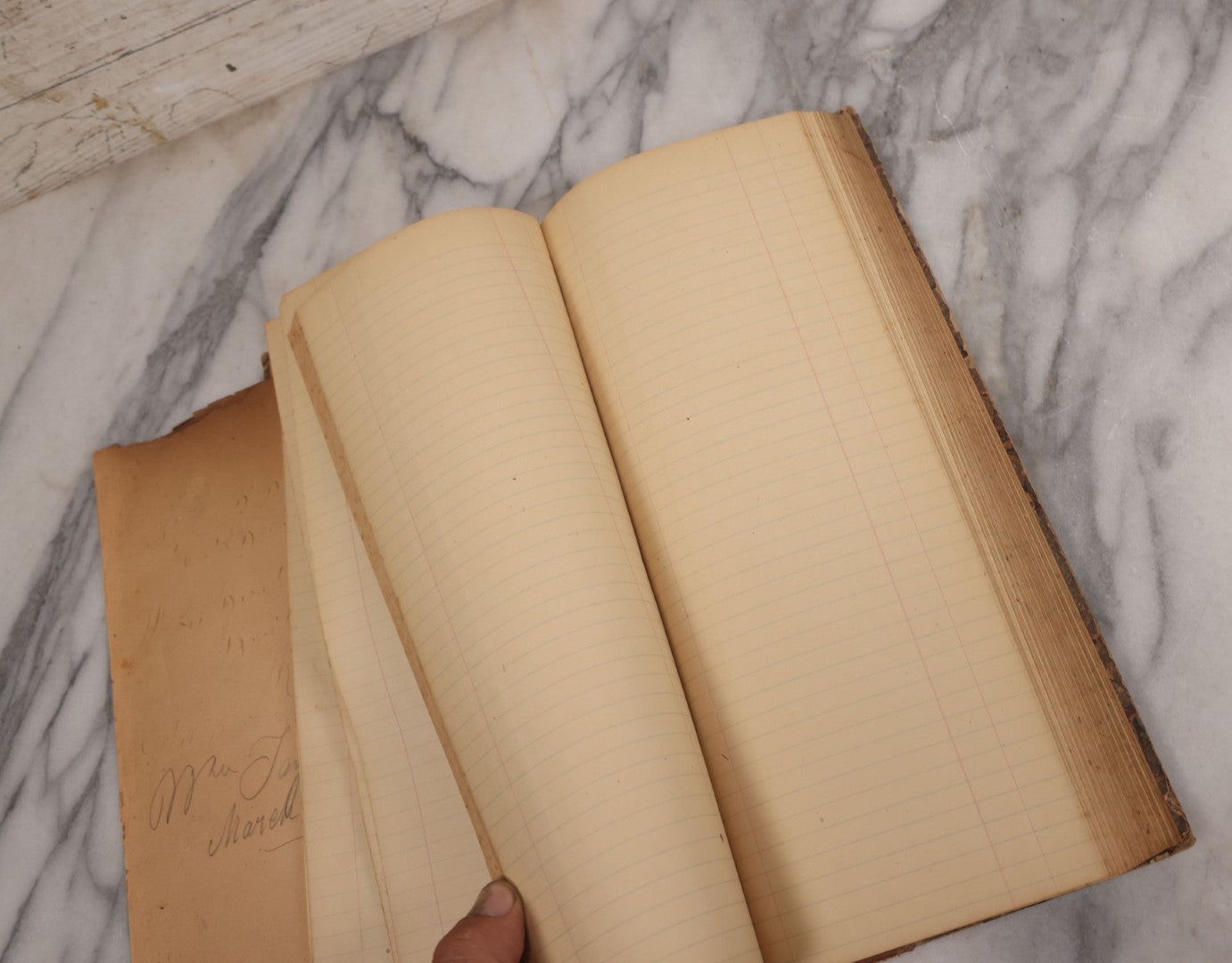 Lot 118 - Antique Scrapbook Album Made From An Old Cash Book Ledger Containing 15 Lithographed Card Featuring United States Battleships Of The Spanish American War Era, Cards Copyright 1898 By Koerner & Hayes, With Four Additional Cards, Doodles, Etc.