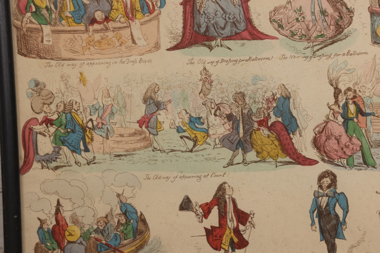 Lot 119 - Antique Hand Colored Comic Etching Titled "New Ways And Old Ways No. 3" From Book Of The Same Title, Designed And Etched By Henry Heath, Circa Mid 19th Century, In Frame, 13" x 9-7/8"