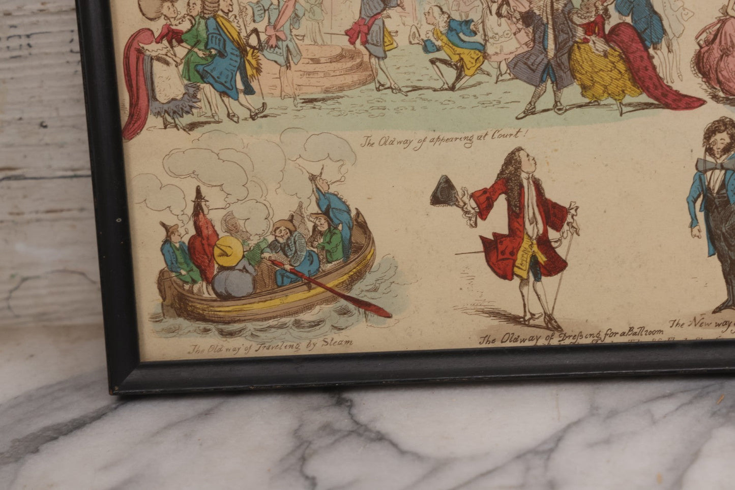 Lot 119 - Antique Hand Colored Comic Etching Titled "New Ways And Old Ways No. 3" From Book Of The Same Title, Designed And Etched By Henry Heath, Circa Mid 19th Century, In Frame, 13" x 9-7/8"