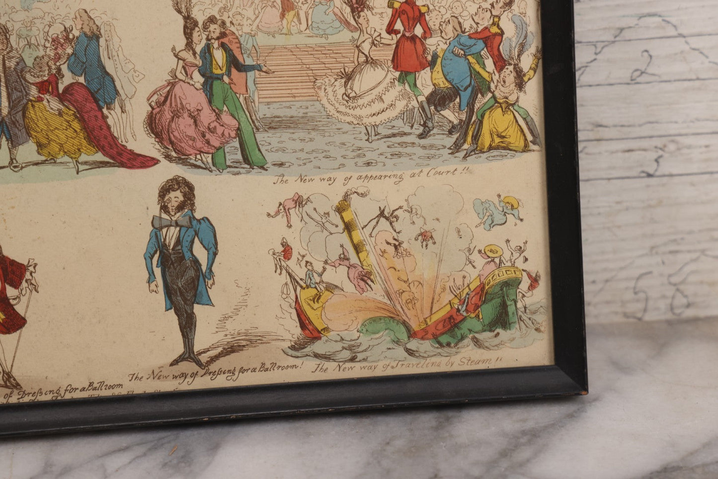 Lot 119 - Antique Hand Colored Comic Etching Titled "New Ways And Old Ways No. 3" From Book Of The Same Title, Designed And Etched By Henry Heath, Circa Mid 19th Century, In Frame, 13" x 9-7/8"