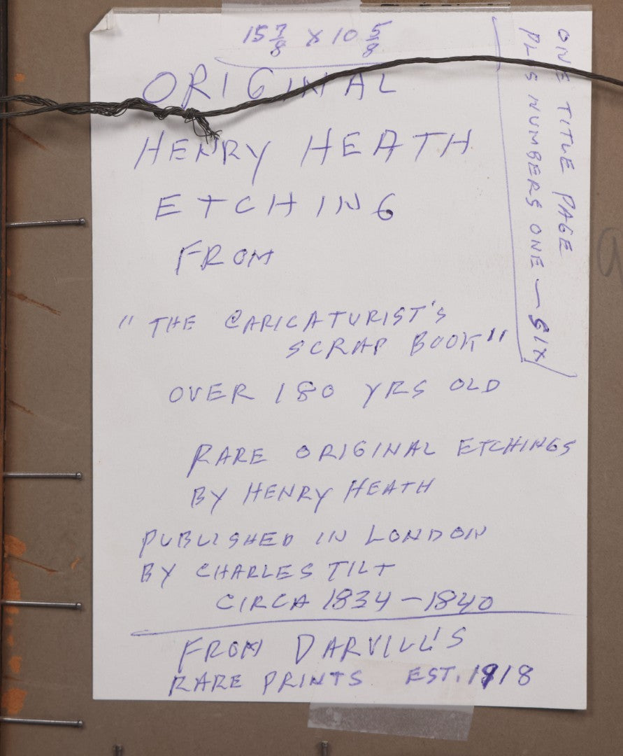 Lot 119 - Antique Hand Colored Comic Etching Titled "New Ways And Old Ways No. 3" From Book Of The Same Title, Designed And Etched By Henry Heath, Circa Mid 19th Century, In Frame, 13" x 9-7/8"