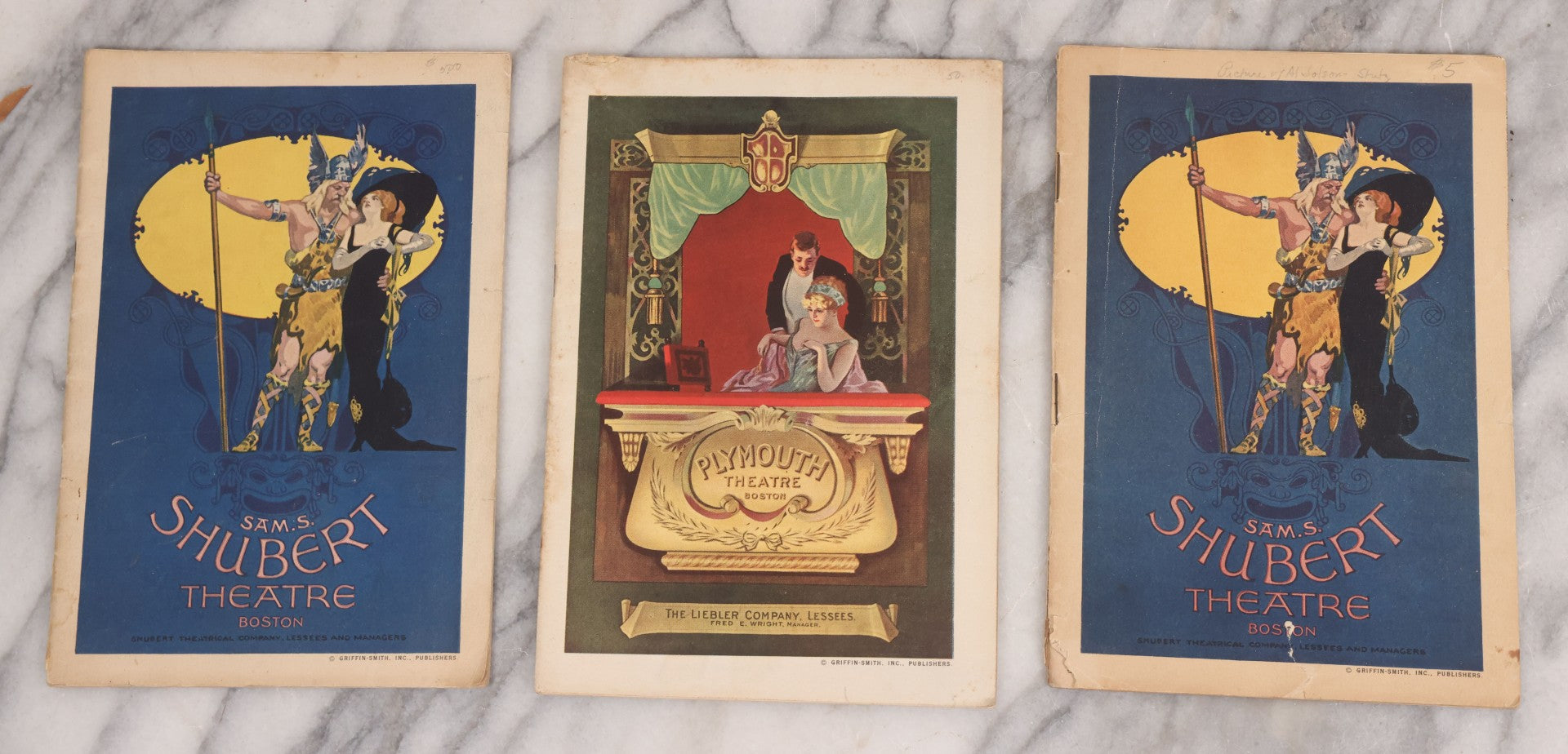 Lot 120 - Grouping Of Three Antique Theater Programs Including Two From The Sam S. Shubert Theatre, And One From Plymouth Theatre, Both In Boston, Circa 1920s