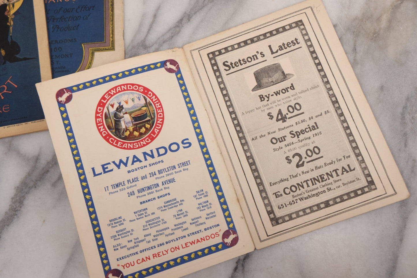 Lot 120 - Grouping Of Three Antique Theater Programs Including Two From The Sam S. Shubert Theatre, And One From Plymouth Theatre, Both In Boston, Circa 1920s