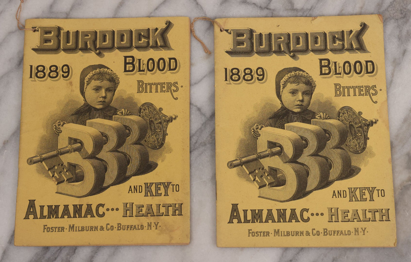 Lot 121 - Pair Of Antique Almanacs Advertising Burdock Blood Bitters, Key To Health, Patent Medicine, 1889, By Foster, Milburn & Co., Buffalo, New York