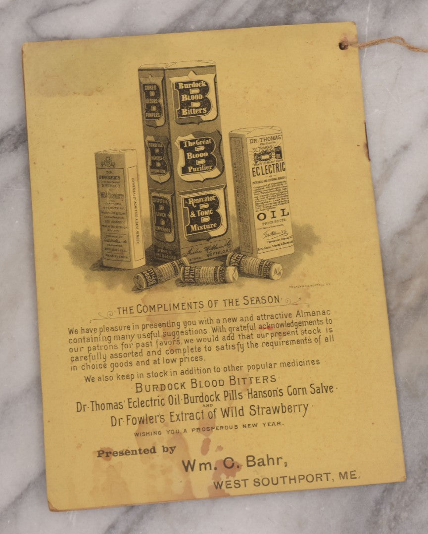 Lot 121 - Pair Of Antique Almanacs Advertising Burdock Blood Bitters, Key To Health, Patent Medicine, 1889, By Foster, Milburn & Co., Buffalo, New York