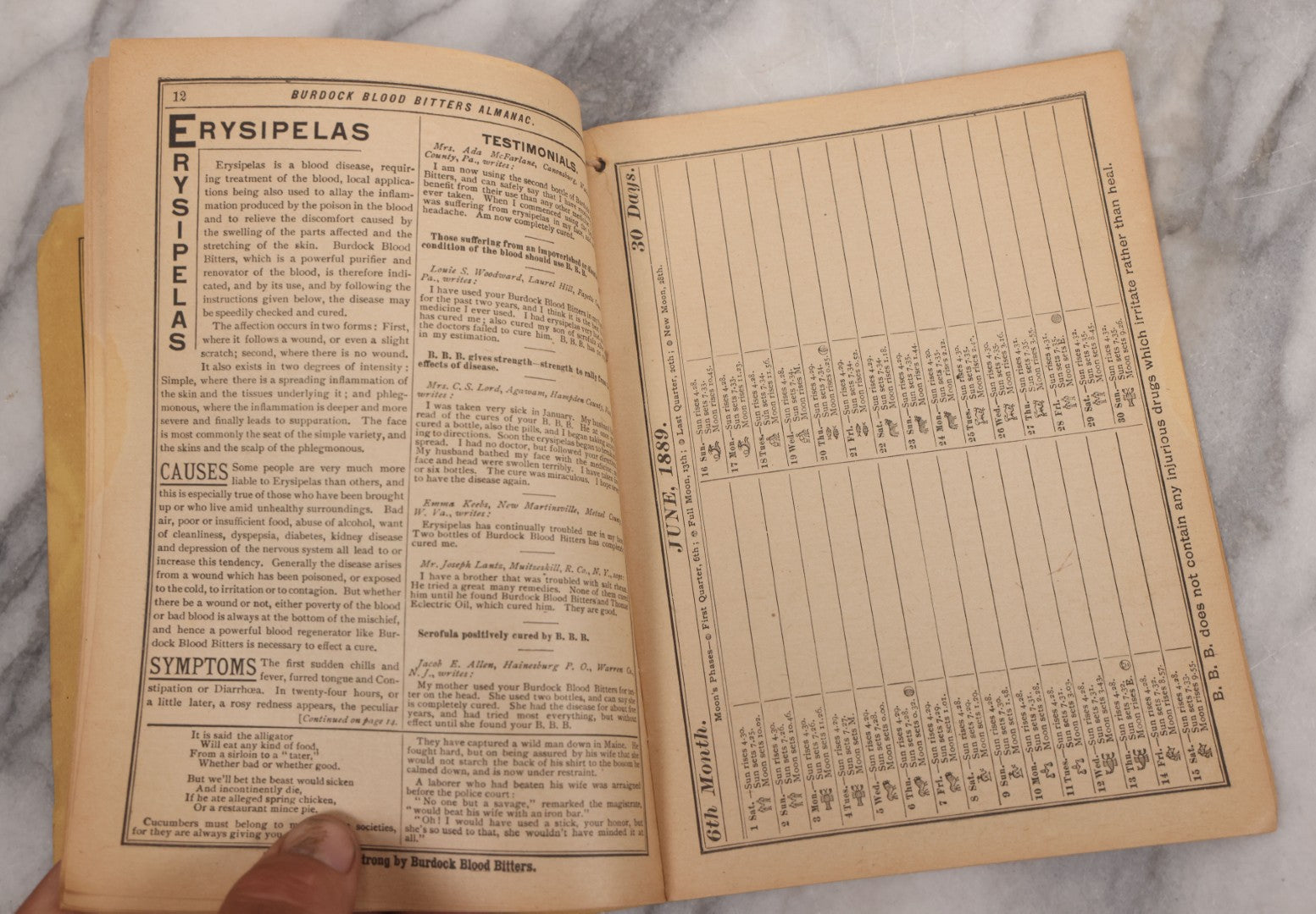 Lot 121 - Pair Of Antique Almanacs Advertising Burdock Blood Bitters, Key To Health, Patent Medicine, 1889, By Foster, Milburn & Co., Buffalo, New York