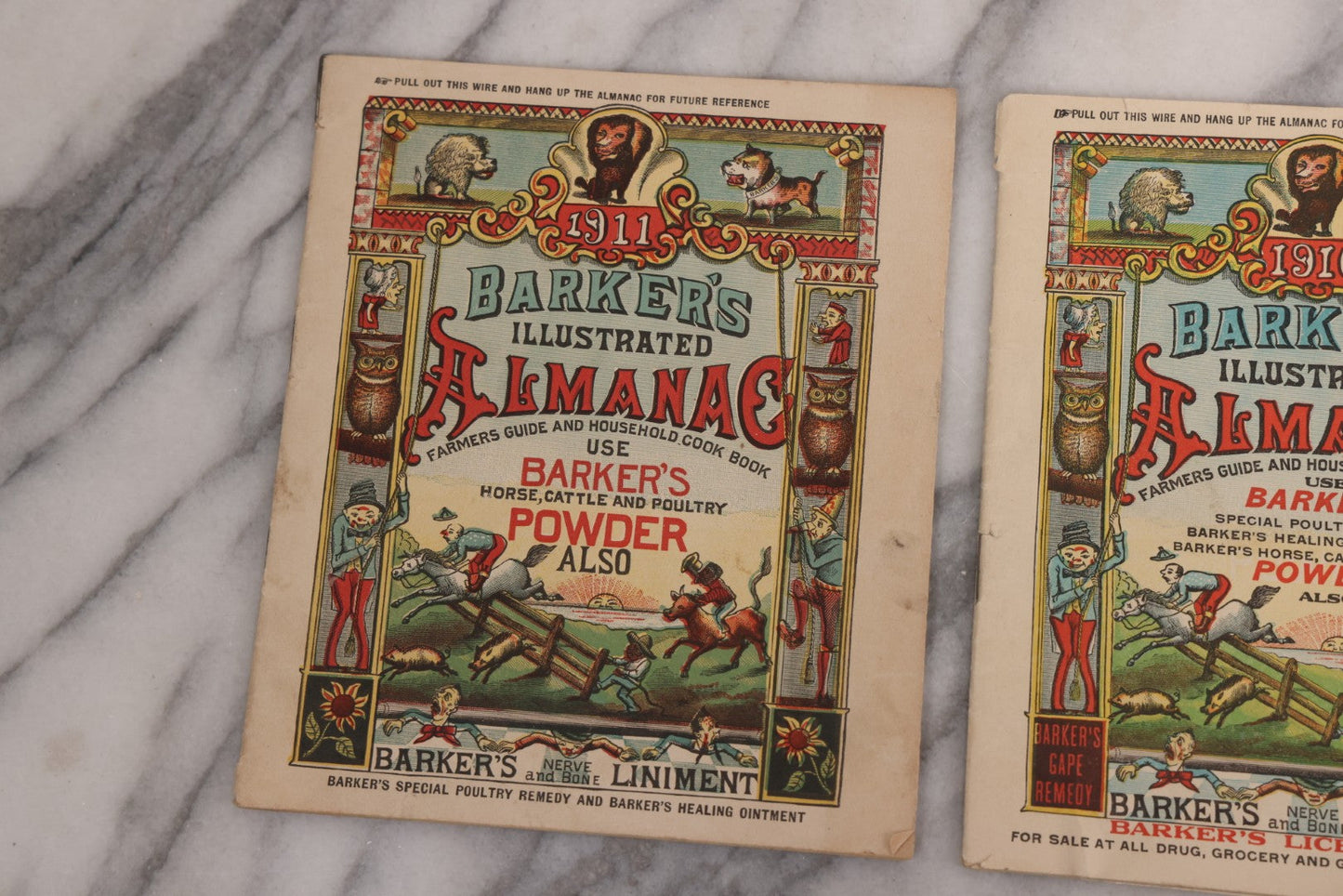 Lot 122 - Grouping Of Three "Barker's Illustrated Almanac" Advertising Numerous Patent Medicines Including Nerve And Bone Liniment, Others, For 1911, 1916, And 1918, With Comic Illustrations