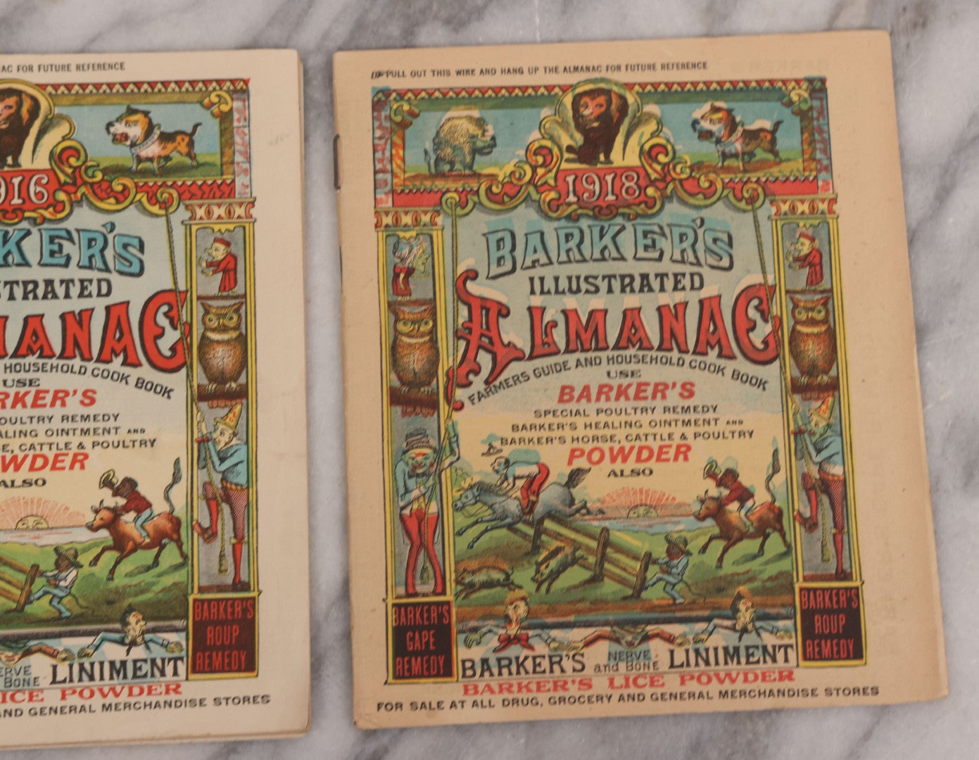 Lot 122 - Grouping Of Three "Barker's Illustrated Almanac" Advertising Numerous Patent Medicines Including Nerve And Bone Liniment, Others, For 1911, 1916, And 1918, With Comic Illustrations