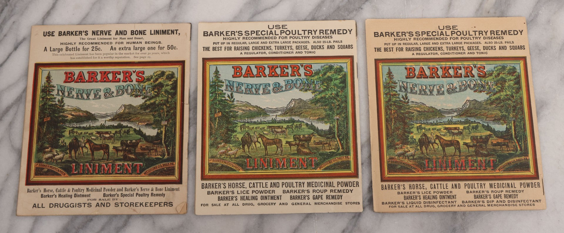 Lot 122 - Grouping Of Three "Barker's Illustrated Almanac" Advertising Numerous Patent Medicines Including Nerve And Bone Liniment, Others, For 1911, 1916, And 1918, With Comic Illustrations