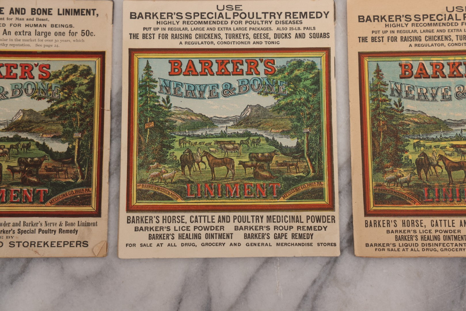 Lot 122 - Grouping Of Three "Barker's Illustrated Almanac" Advertising Numerous Patent Medicines Including Nerve And Bone Liniment, Others, For 1911, 1916, And 1918, With Comic Illustrations